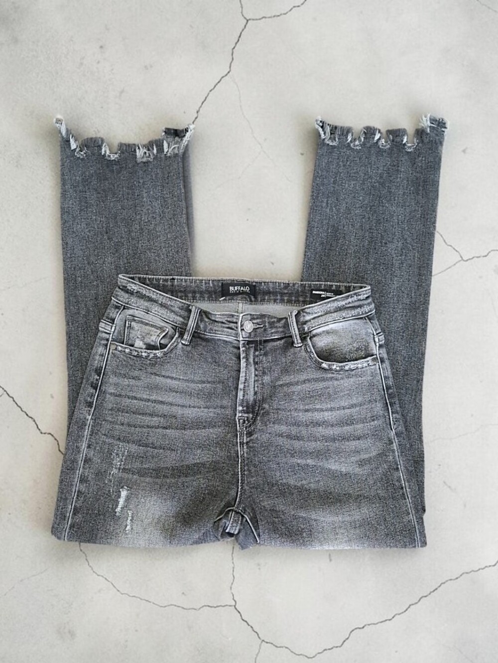 Buffalo David Bitton Gray Frayed-Hem Cropped Jeans
